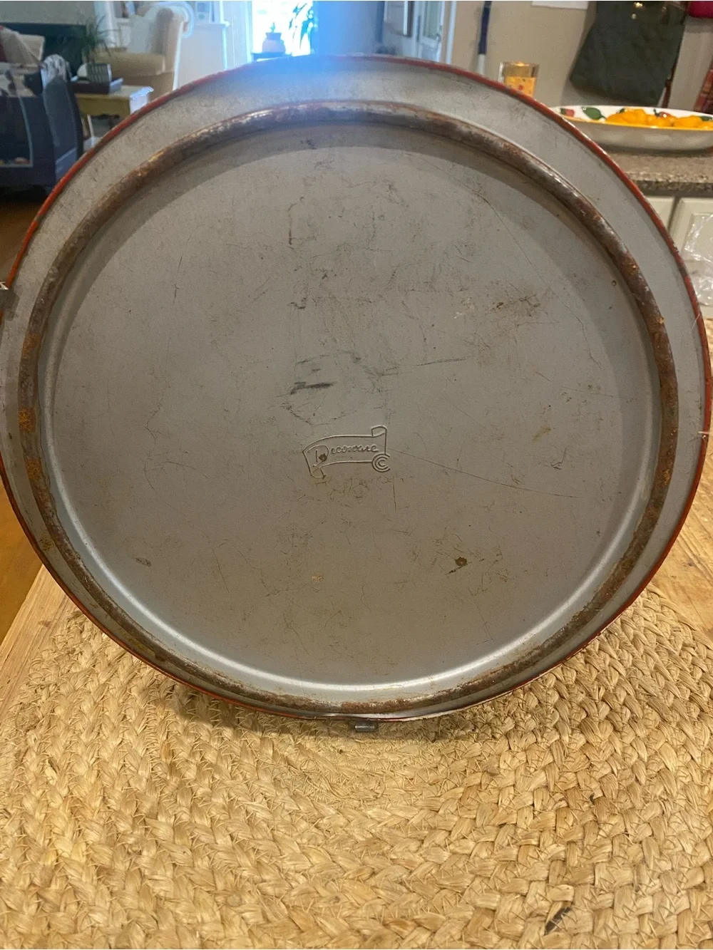 Vintage Decoware Metal Cake Tin with Orange Fruit Motif - White & Orange